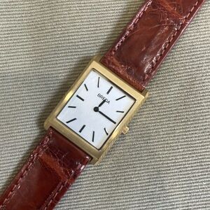 Breda Virgil gold watch +custom red/brown leather textured band. Great condition